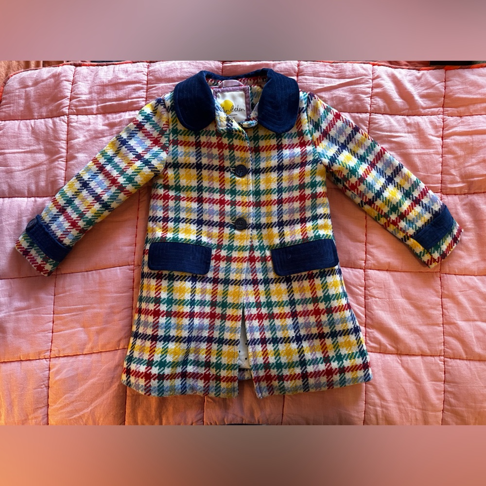 Mini Boden Multicolor Plaid Pea Coat